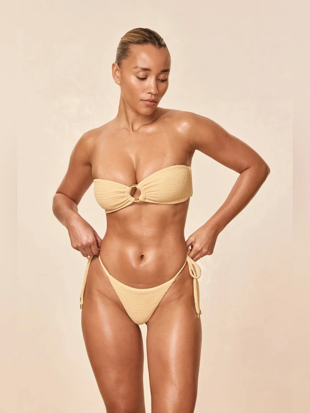 Monday Swimwear Palma Thong Raffia Crinkle size small NWT